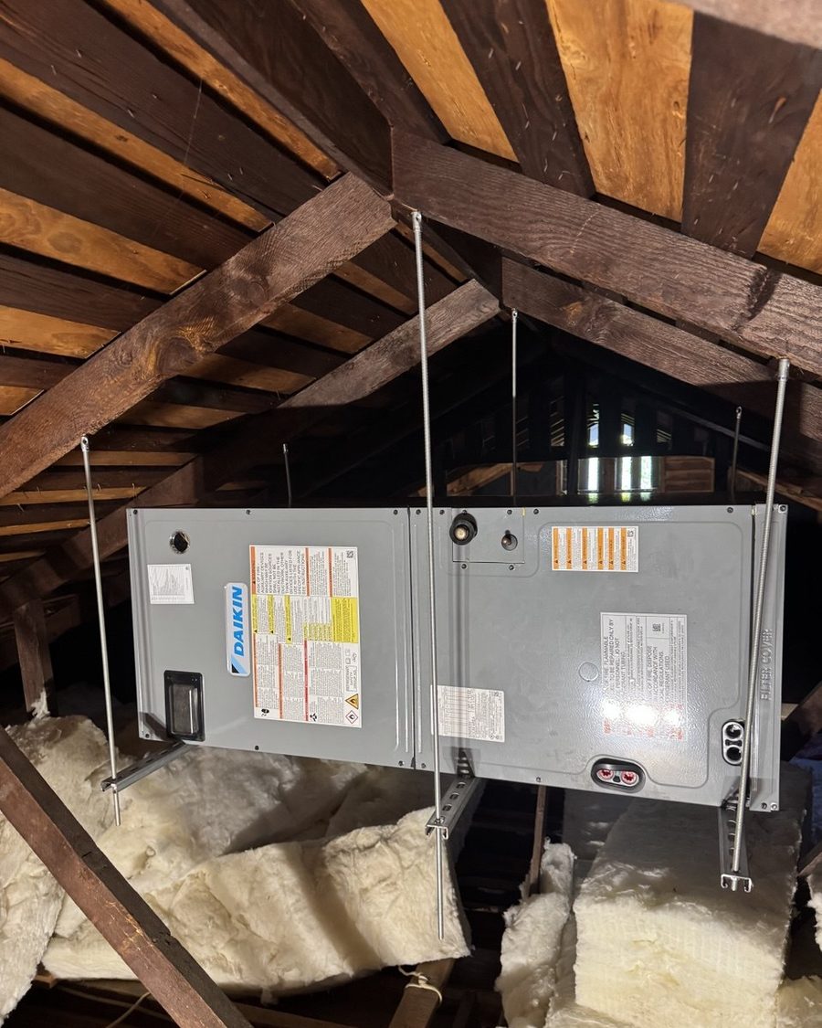 Daikin air handler hung in the attic